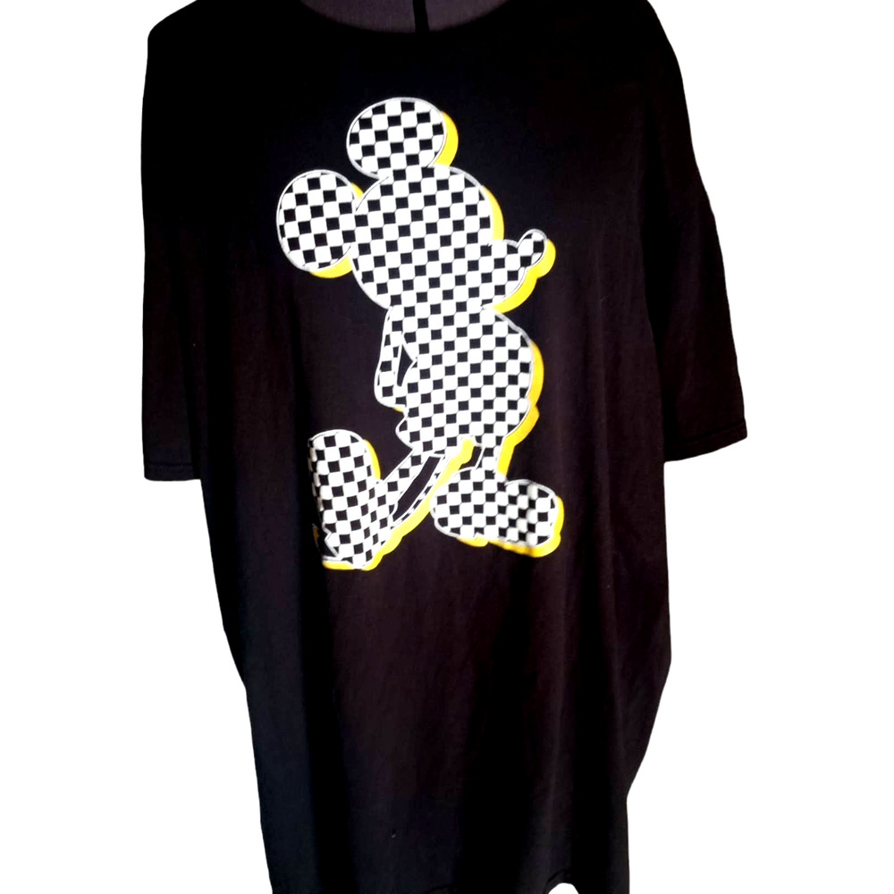 Disney black, short sleeve, checkerboard Mickey Mouse tee shirt, XXL